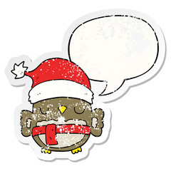 cute christmas owl and speech bubble distressed sticker