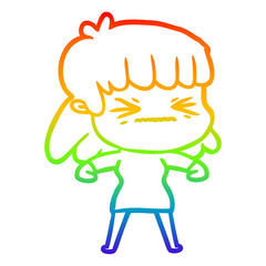 rainbow gradient line drawing cartoon angry girl