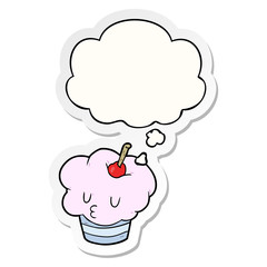 cartoon cupcake and thought bubble as a printed sticker