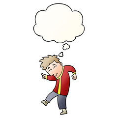 cartoon dancing man and thought bubble in smooth gradient style