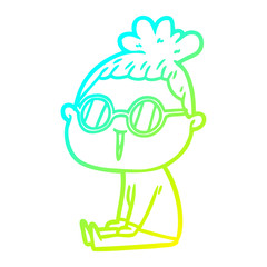 cold gradient line drawing cartoon woman wearing spectacles