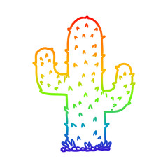 rainbow gradient line drawing cartoon cactus