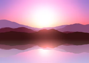 Photo sur Plexiglas Violet pâle Paysage de montagne au coucher du soleil