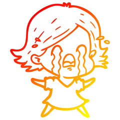 warm gradient line drawing cartoon woman crying