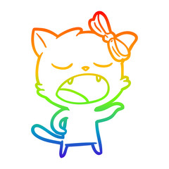 rainbow gradient line drawing cartoon yawning cat