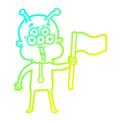 cold gradient line drawing happy cartoon alien