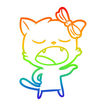 recommend clip art: rainbow gradient line drawing cartoon yawning cat
