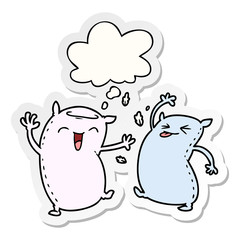 cartoon pillows and thought bubble as a printed sticker