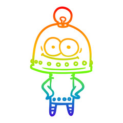 rainbow gradient line drawing happy carton robot with light bulb