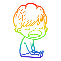 rainbow gradient line drawing cartoon woman talking