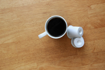 cup of coffee with coffee pods 