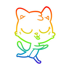 rainbow gradient line drawing cartoon cat hissing