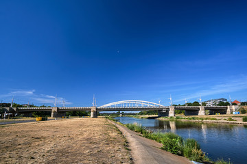 Steel structure of the bridge on the Warta River in Poznan.
