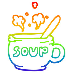 rainbow gradient line drawing cartoon of hot soup