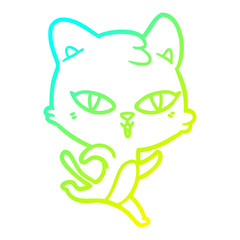 cold gradient line drawing cartoon cat