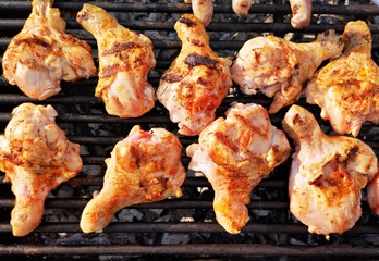 Chicken legs on the barbeque grill. Home made bbq.