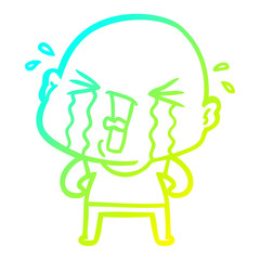 cold gradient line drawing cartoon crying bald man