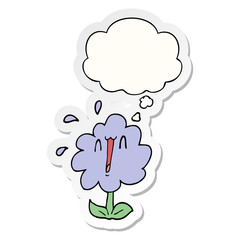 cartoon flower and thought bubble as a printed sticker