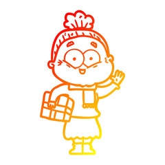 warm gradient line drawing cartoon happy old woman