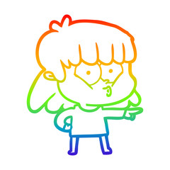 rainbow gradient line drawing cartoon whistling girl