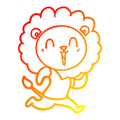 warm gradient line drawing laughing lion cartoon