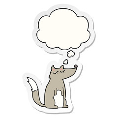 cartoon wolf and thought bubble as a printed sticker