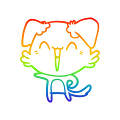 rainbow gradient line drawing happy little pointing dog cartoon