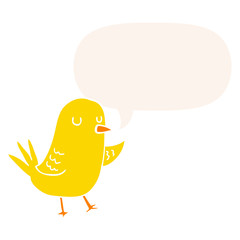 cartoon bird and speech bubble in retro style