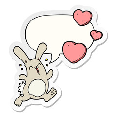 cartoon rabbit in love and speech bubble sticker
