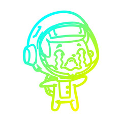 cold gradient line drawing cartoon crying astronaut