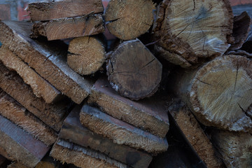 Abstract background with felled wood.Selective focus