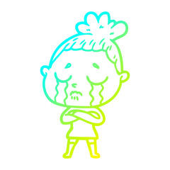 cold gradient line drawing cartoon crying woman