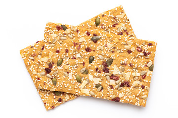 Rye bread slice on a white background.