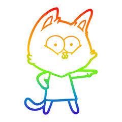rainbow gradient line drawing cartoon cat girl pointing