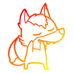 warm gradient line drawing cartoon wolf laughing