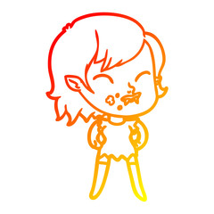 warm gradient line drawing cartoon vampire girl with blood on cheek