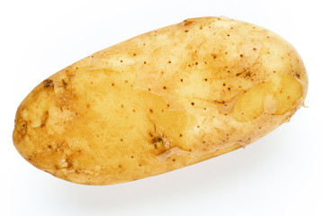 Young potato isolated on white background. Harvest new. Flat lay, top view.
