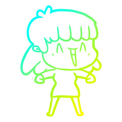 cold gradient line drawing cartoon woman