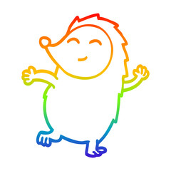 rainbow gradient line drawing cartoon happy hedgehog