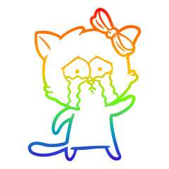 rainbow gradient line drawing cartoon cat