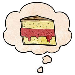 cartoon cake and thought bubble in grunge texture pattern style