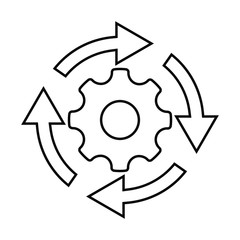 Workflow process icon in flat style. Gear cog wheel with arrows vector illustration on white isolated background. Workflow business concept.