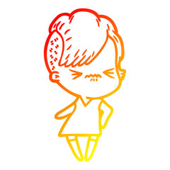 warm gradient line drawing cartoon annoyed hipster girl
