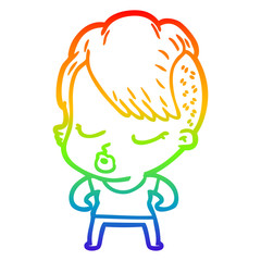rainbow gradient line drawing cartoon pretty hipster girl
