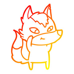 warm gradient line drawing friendly cartoon wolf