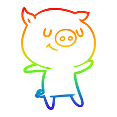 rainbow gradient line drawing happy cartoon pig