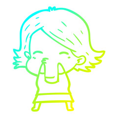 cold gradient line drawing cartoon woman