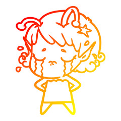 warm gradient line drawing cartoon crying alien girl