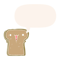 cute cartoon toast and speech bubble in retro style