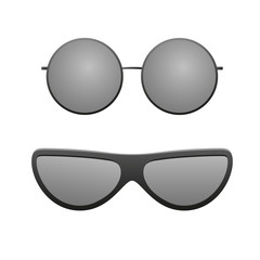 Sunglasses icons set. Black round silhouette sun glasses isolated white background. Modern wear summer design. Fashion eye elegance. Style eyewear. Accessory sunlight spectacles. Vector illustration